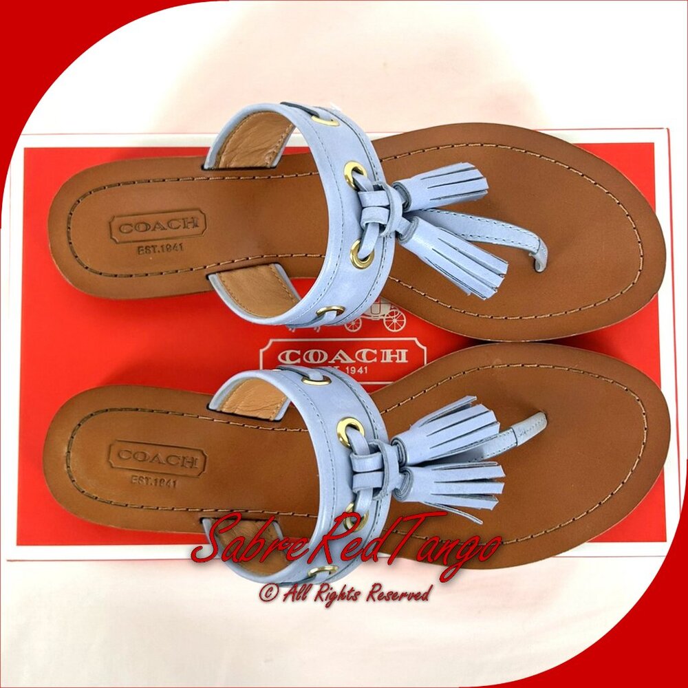 EUC Coach Sheena Tasseled Leather Sandals Chambray Blue 34 A0257-CBY Size 7 B - Picture 3 of 9
